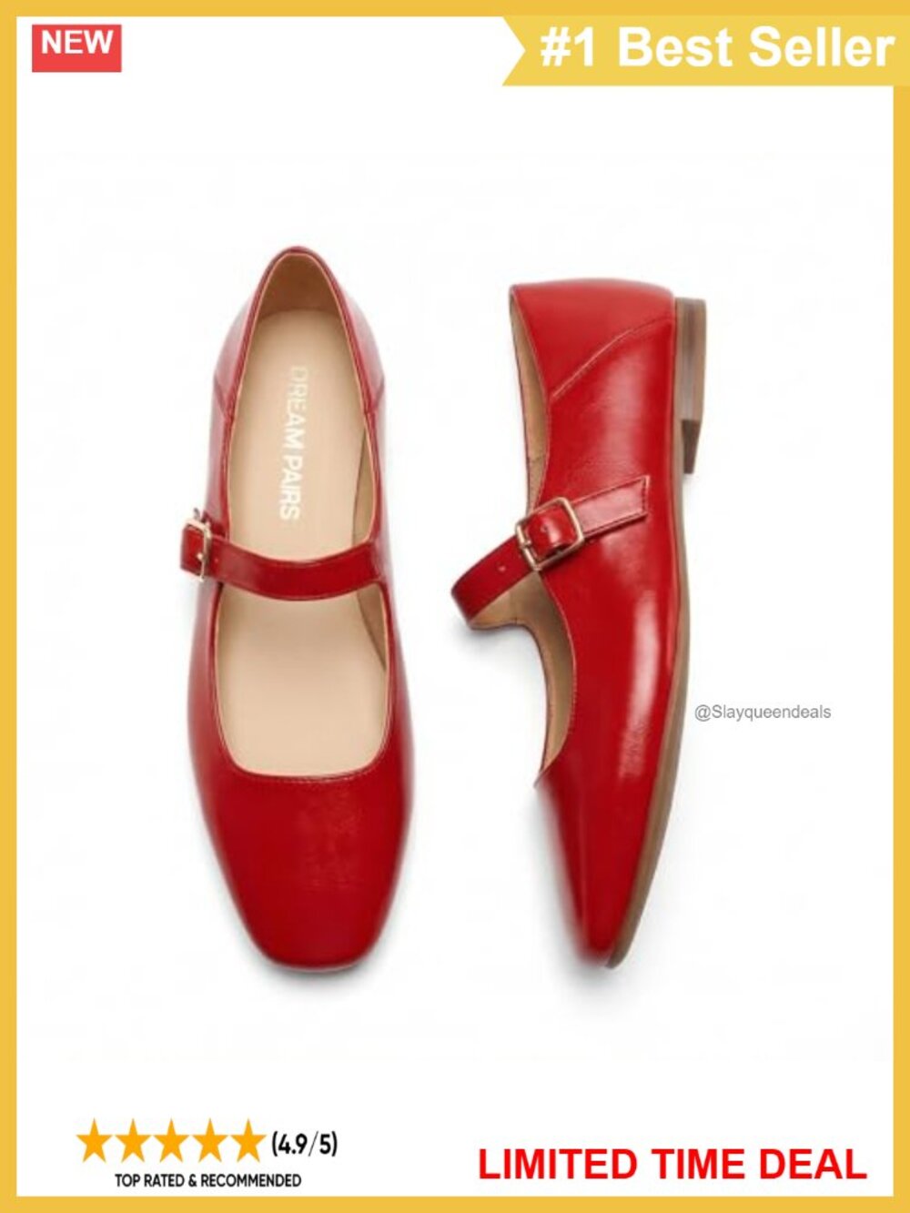 Square Toe Mary Jane Flats Faux Leather Comfort Shoes - Picture 1 of 6
